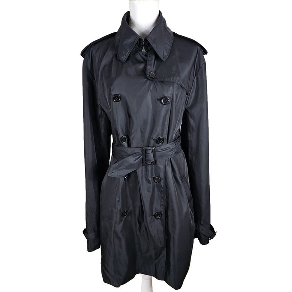 Norma Kamali ~Woman Plus Size XXL~ Black Trench Coat Double Breasted Belted. - Picture 8 of 14